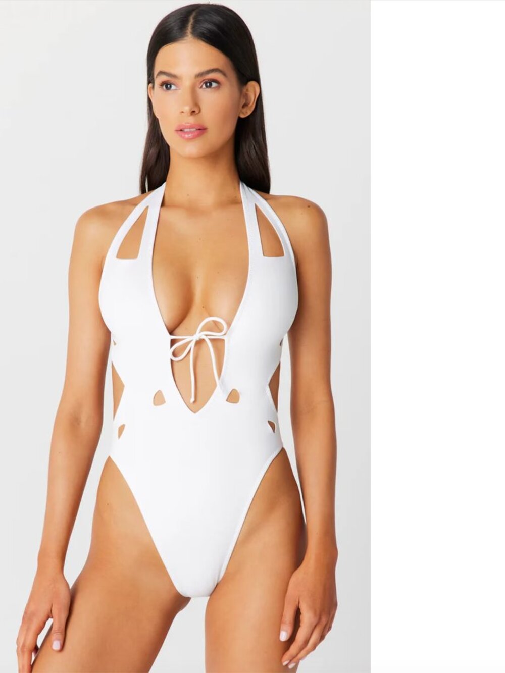 White Cutout Halter One-Piece Swimsuit